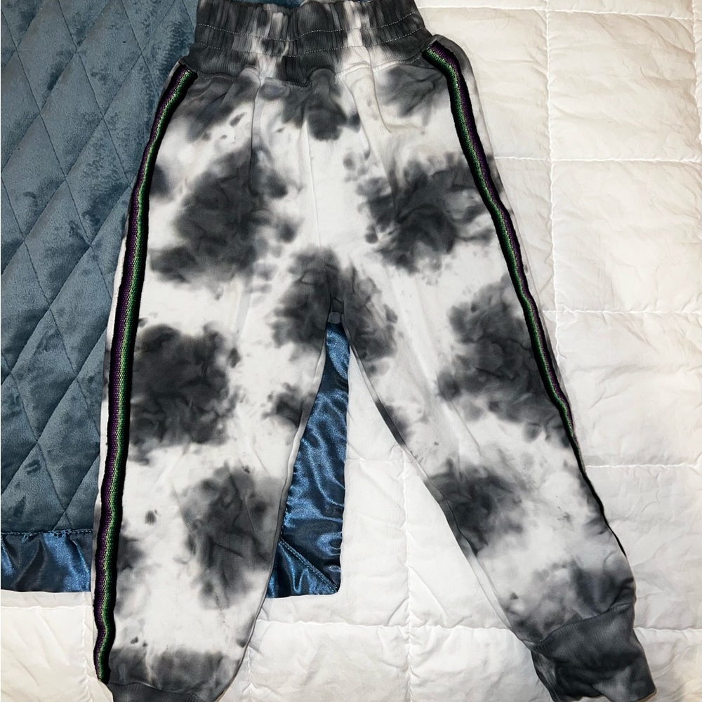Pitusa Black and White Tie-Dye Sweatpants with Embroidery